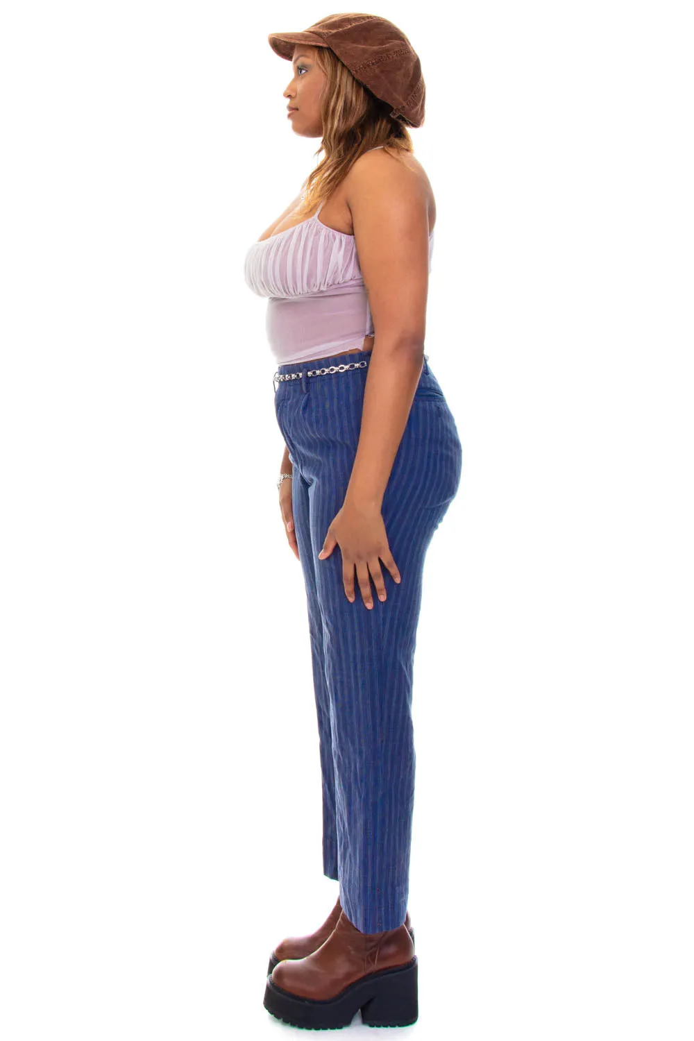 Vintage 90's Moody Blue Stripe Trousers - L/XL