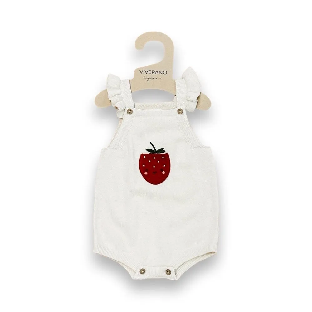 Viverano - Strawberry Embroidered Pocket Romper - Natural