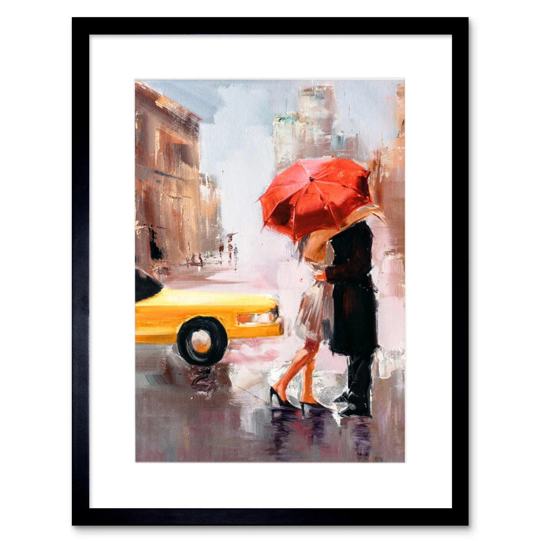 Wall Art & Pictures | Wall Art Print People Kissing Umbrella City Art Framed 9x7 inch | Artery8