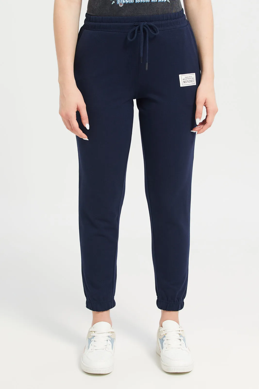 Women Navy Embroidered Joggers