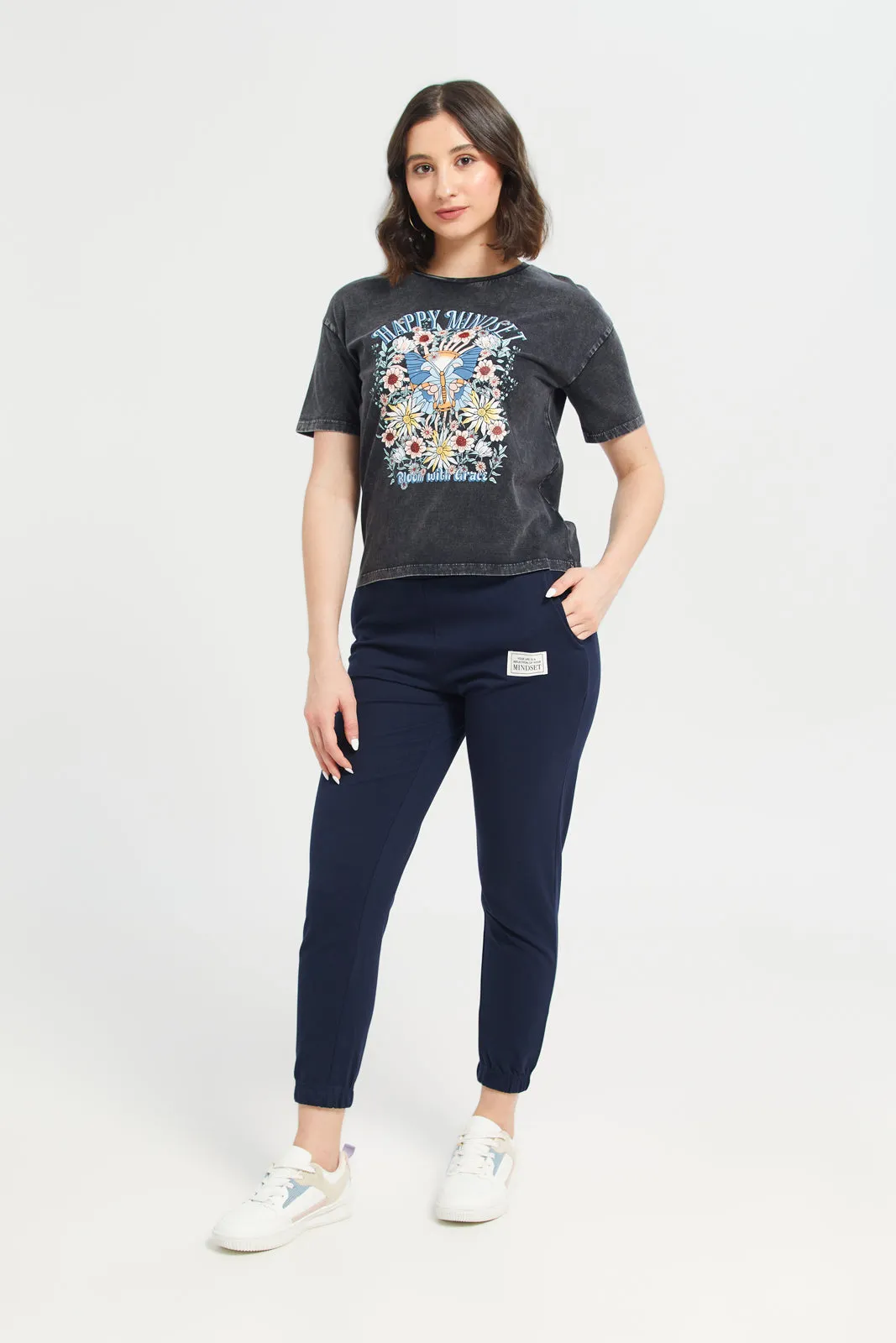 Women Navy Embroidered Joggers