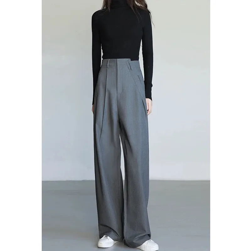 YUYUYAN autumn and winter design suit wide-leg pants women's high-waist drape old money style straight floor-length trousers gra