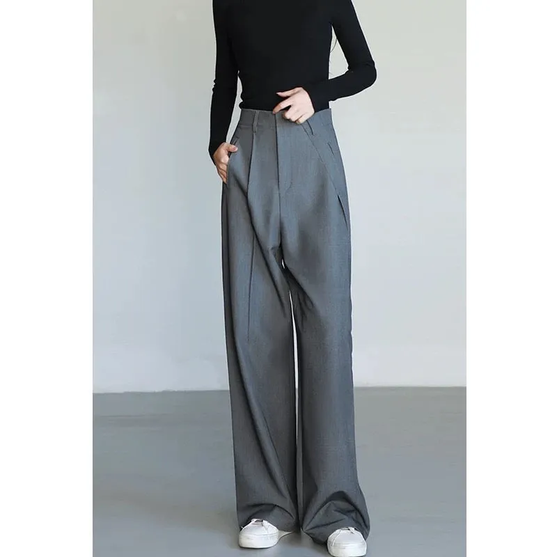 YUYUYAN autumn and winter design suit wide-leg pants women's high-waist drape old money style straight floor-length trousers gra