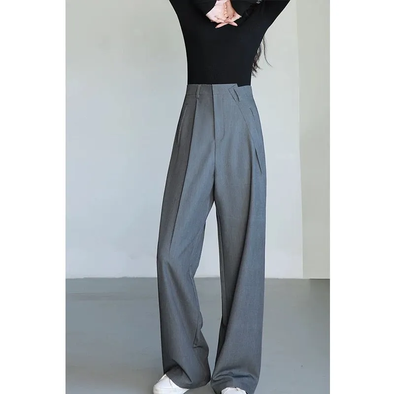 YUYUYAN autumn and winter design suit wide-leg pants women's high-waist drape old money style straight floor-length trousers gra