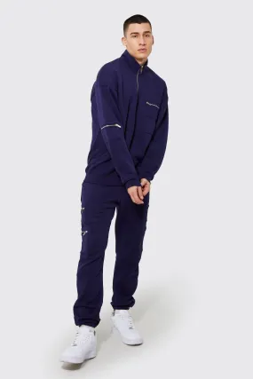 Zip Through Funnel Neck Cargo Tracksuit | boohooMAN UK